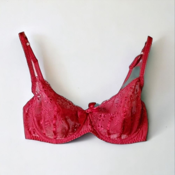 Frederick's of Hollywood Other - Fredericks of Hollywood Lace Underwire Bra Red Unlined women's sz 34C